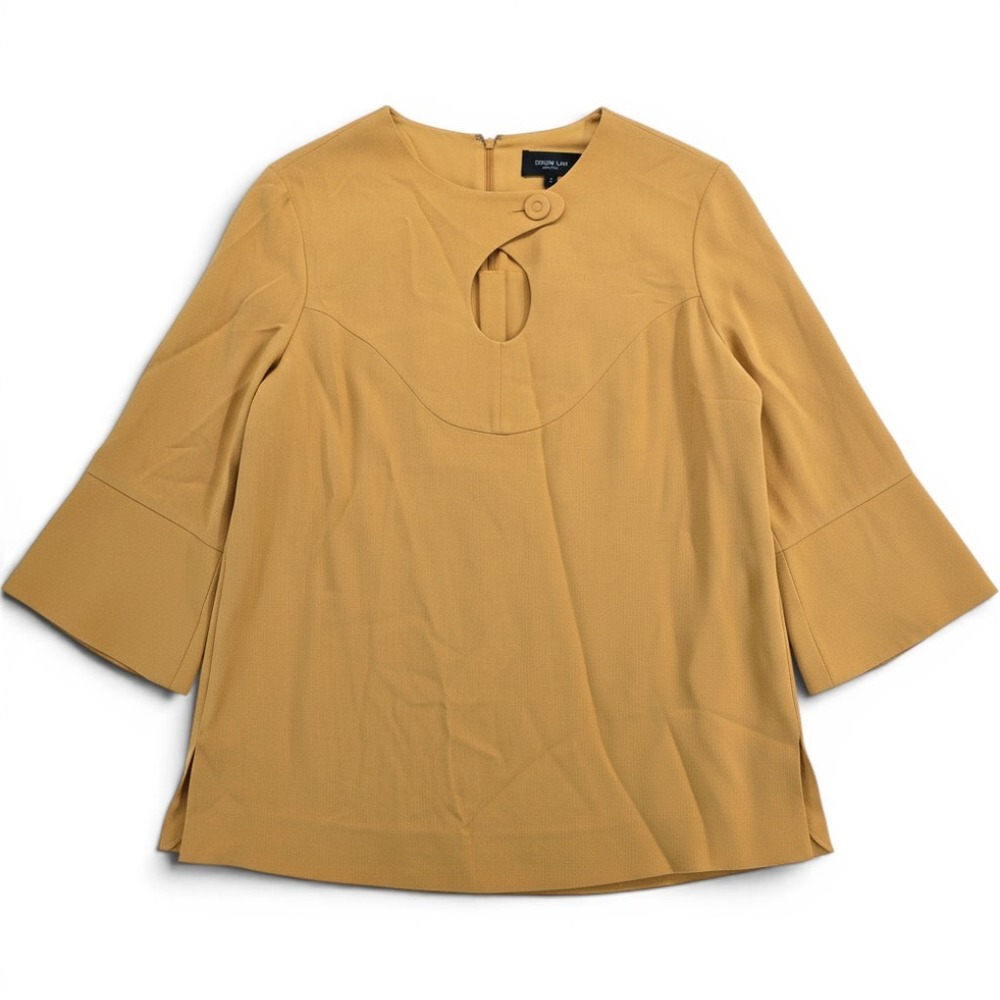 Derek Lam Blouse Womens 10 PS6DL780 Saffron Yellow Keyhole Bell Sleeve NEW